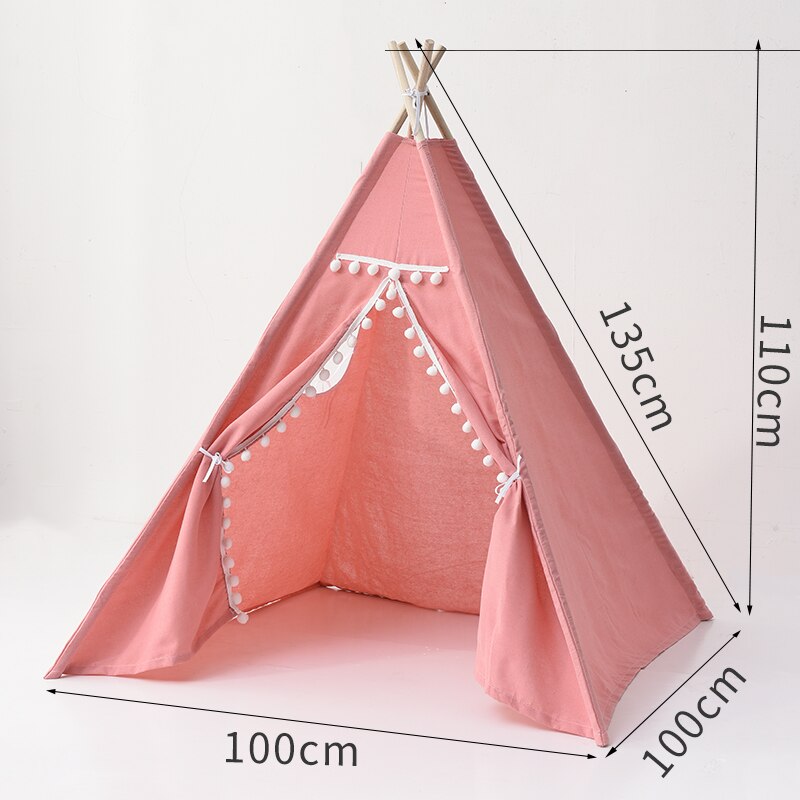 1.3M Portable Children&#39;s Tent Tipi Indian Tents for Kids Large Baby Playhouse Outdoor Camping House Child Teepee Castle Carpet: GR0069-Pink