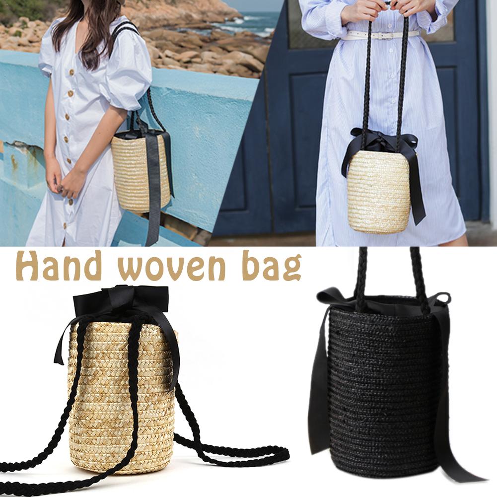 A forma di secchio Borsa di Paglia Carino Fiore Lavorato A Maglia Spiaggia di Stoccaggio Borsa di Paglia Messenger Borsoni Moda Tessuto Borse a Spalla