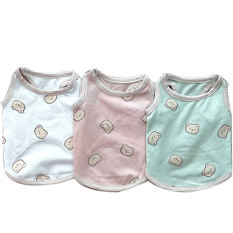 Cute Pet Dog Clothes Summer Cartoon Bear Dogs Vest Cotton For Puppy Small Medium Thin Clothing French Bulldog Ropa Perro Pug