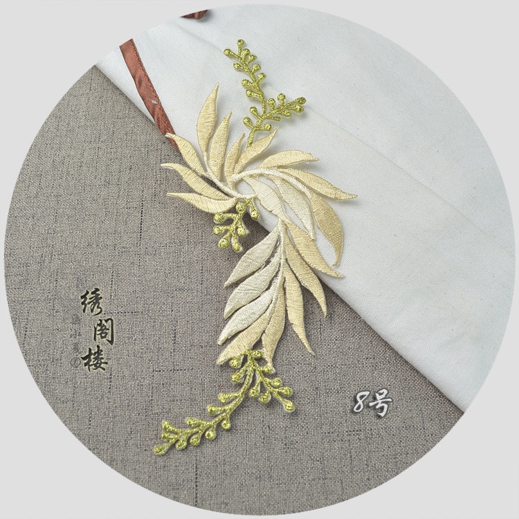 Cheongsam-Bordado de hilo de plata, parche de decoración con hojas, viento nacional a la flor, pasta de tela, flor: 5
