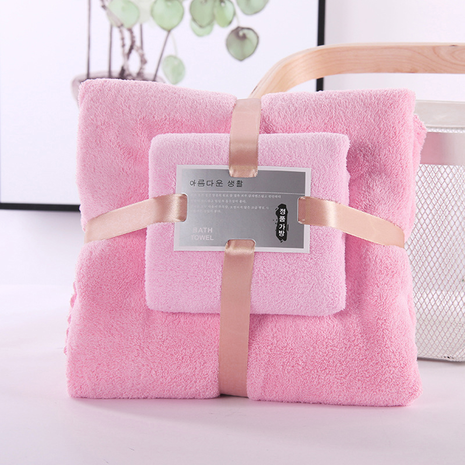 Bath Towel Set Friendly To Skin Ultra Soft Thickened Hair Drying Towel Superior Absorbency Dense Cotton Shower Towel: Pink