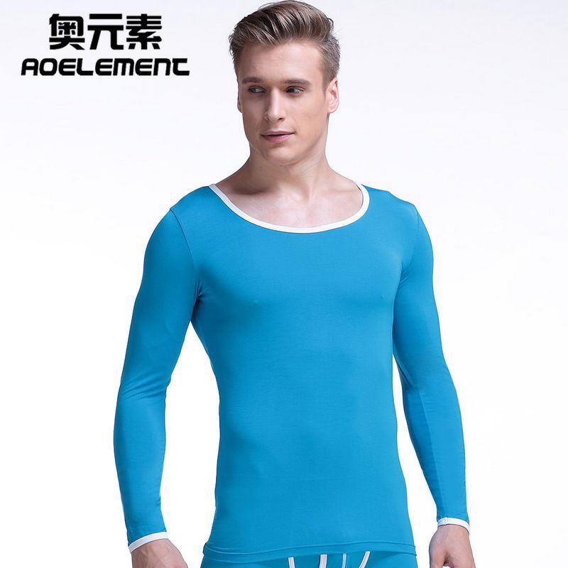 Ropa interior térmica de invierno para hombre, camisas térmicas sin costuras para hombre, camisa térmica de manga larga para niño, ropa interior de algodón para marido: Light Blue / XL