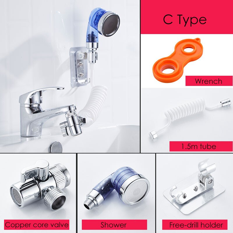 1 sæt badeværelse køkkenvask vandhane extender bruser universal dyse adapter omskiftelig ventil enhed vandhane til shower extender: C