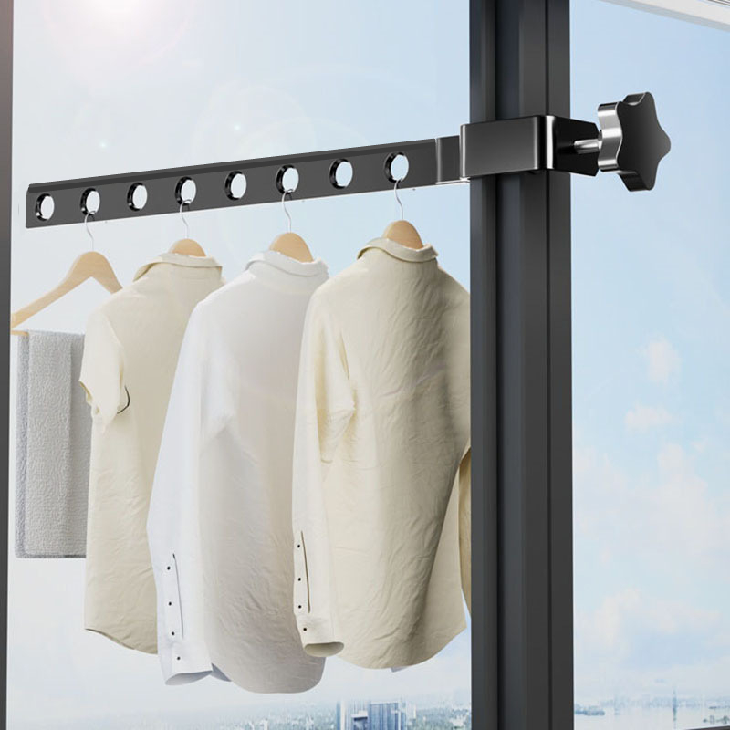 Perchero de ropa negro giratorio plegable, perchas para ropa, colgador montado en la pared, tendedero, ahorro de espacio, organización de ropa de aluminio