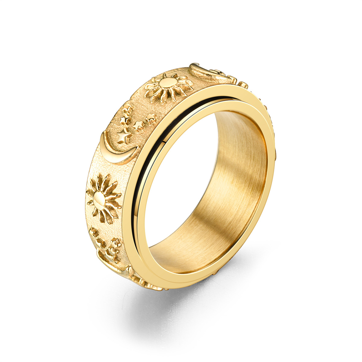 Anillo relajante bohemio con forma de estrella y Luna para hombre, Spinner giratorio de acero inoxidable, anillos antiestrés, joyería: 11 / Negro