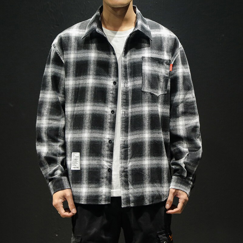 Fleece casual skjorta män vinter svart rutig streetwear hip hop långärmade herrskjortor höst preppy sammet oversized cargo toppar: Vit / 5xl
