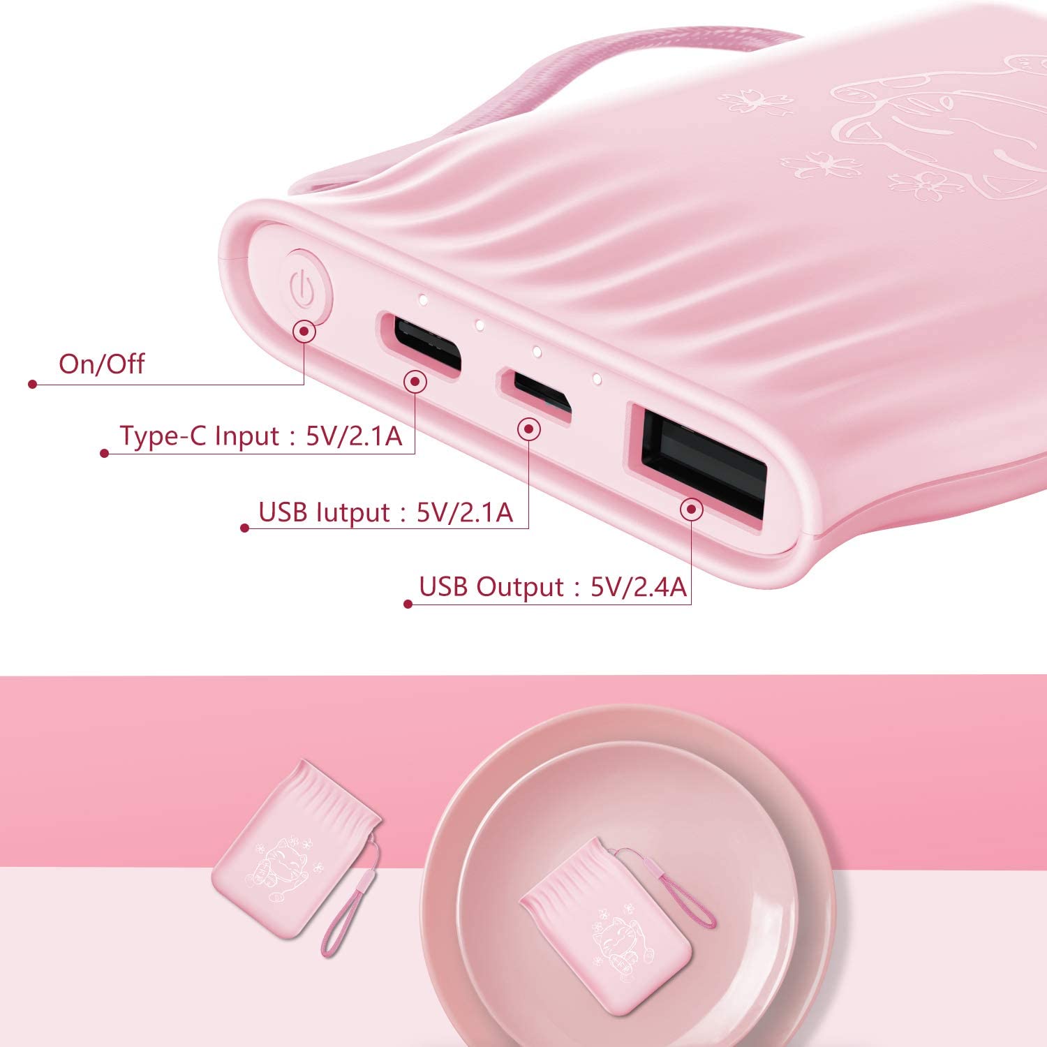 Banco de potência rosa 5000 mah magro usb bateria externa do telefone móvel carga rápida para o iphone xiaomi portabler mini powerbank com sacos