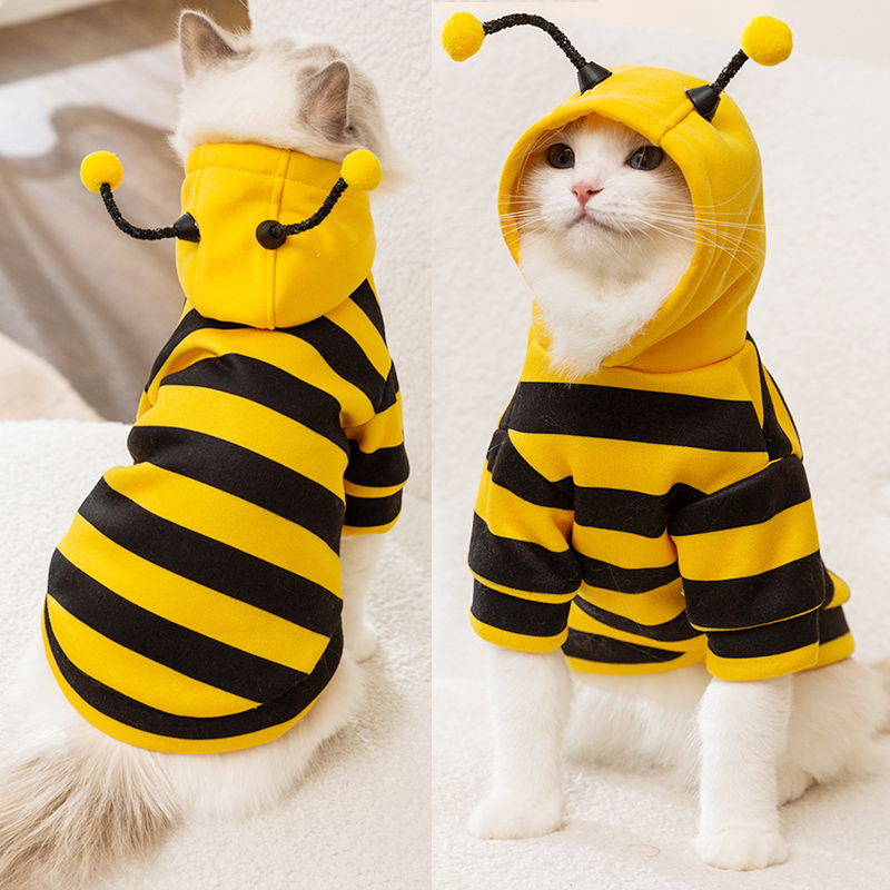 Engraçado animal de estimação gato traje com capuz listra gato hoodies para gatos gatinho, páscoa dia das bruxas abelha vestir-se festa roupa gato