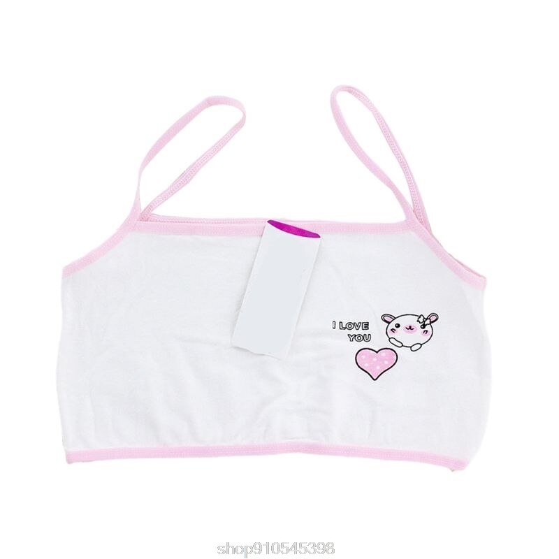 Young Girls Training Bra Bear Heart Printed Cotton Underwear Teenager Puberty Single Layer Bralette 6-14T N09 20: Pink