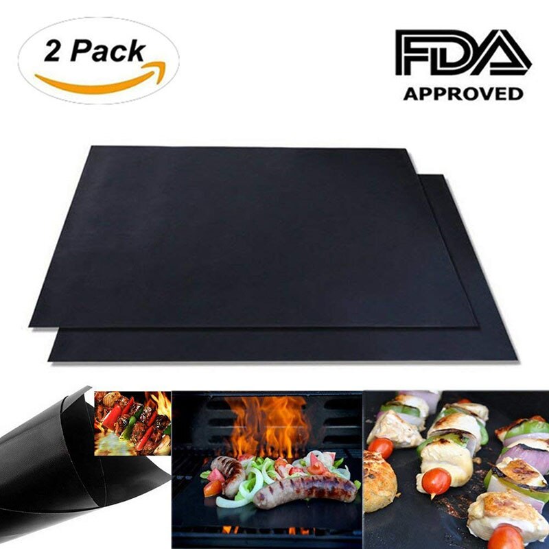 TEENRA 2 Teile/satz Nicht-Stock BBQ Grill matt einstellen Backen Blatt Wiederverwendbare Kupfer BBQ Grill matt Pad Wärme-beständig: 2Stck Schwarz