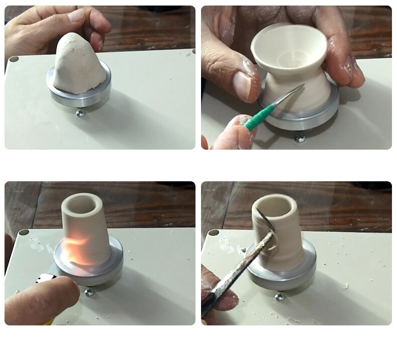 Mini torno de alfarero de aleación de aluminio, herramientas de madera para arcilla