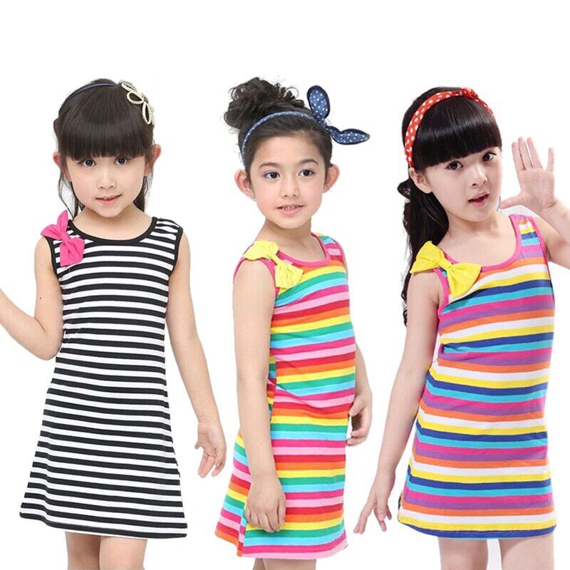 Vestidos de verano a rayas para niñas pequeñas, ropa informal de , vestido playero con lazo y de princesa para cumpleaños