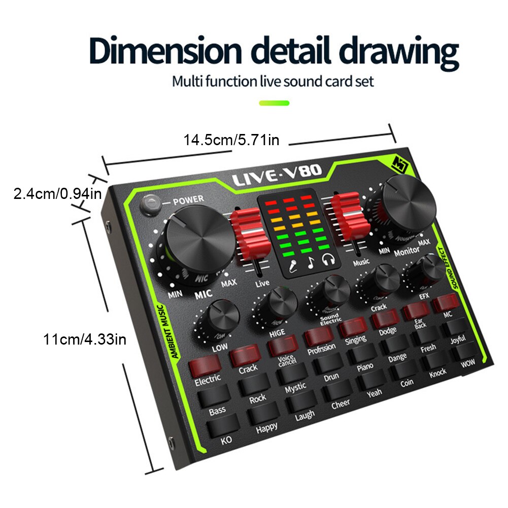 Music Recording Singing Audio Mixer Board Voice Changer Broadcasting Live Sound Card Plug And Play Gaming Multiple Effects