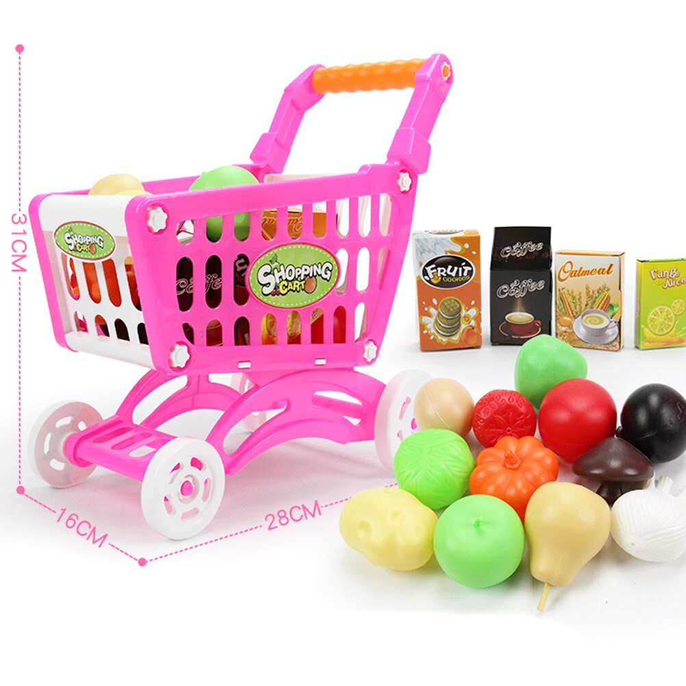 16Pcs Kids Supermarkt Winkelwagentje Speelgoed Meisje Jongen Spelen Simulatie Winkelwagen Met Fruit Groenten Speelgoed Supermarkt Pretend Playset