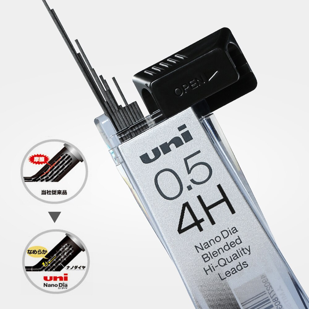 UNI 202ND Automatic Pencil Lead 0.5/0.7/0.3 Refill Nano Diamond Not Easy To Break Pencil Lead Black HB/2B/2H/B for Students