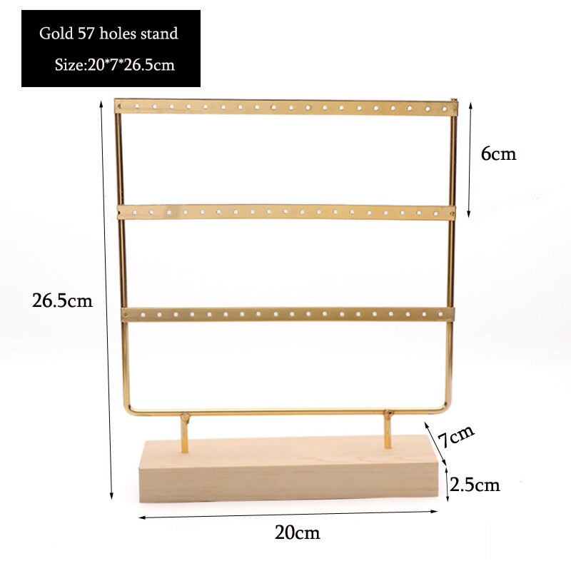 Earrings Stand Jewelry Display Earrings Holder Jewellery Storage Wooden Base Metal Ear Studs Pendant Rack: gold 57 holes