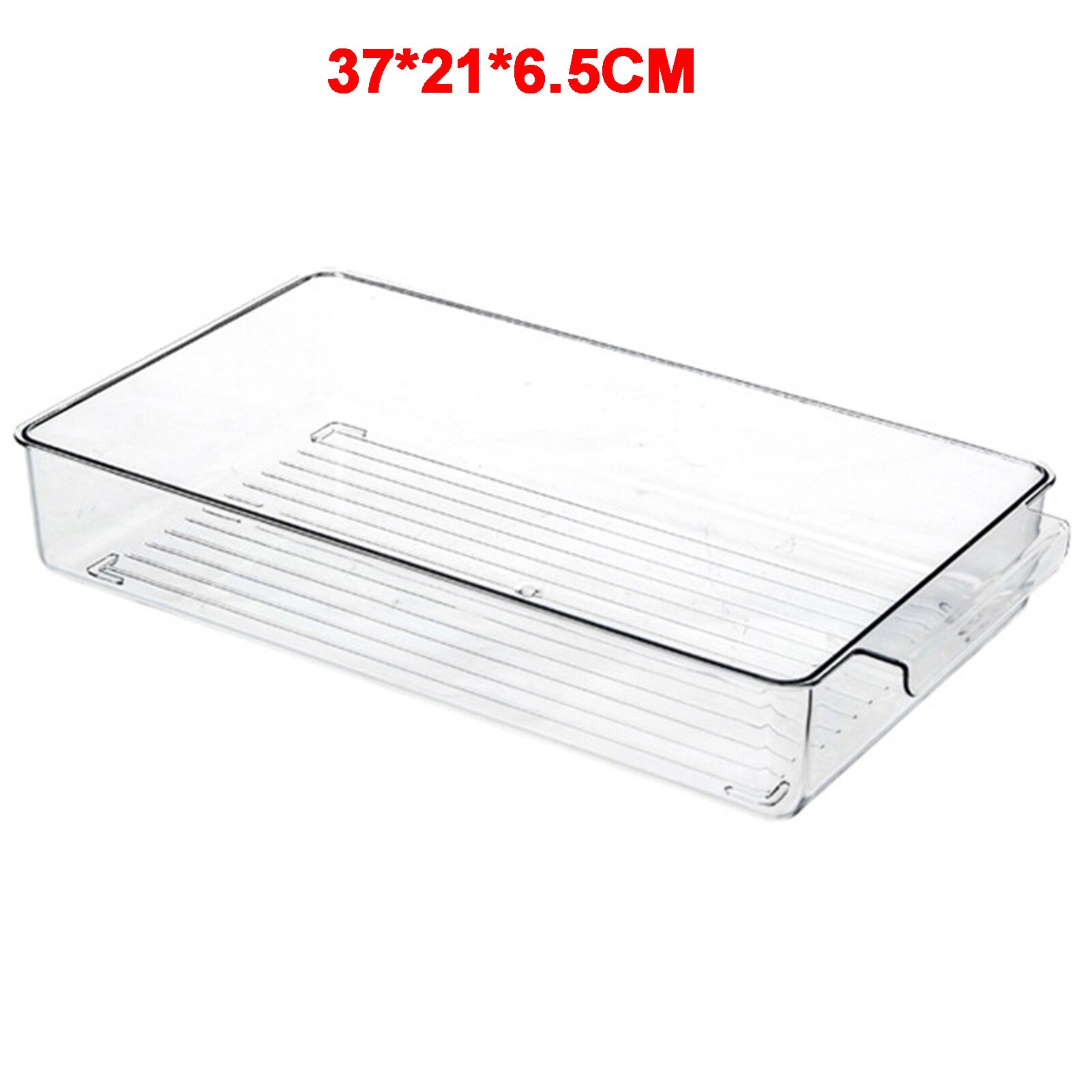 Refrigerator PET Food Storage Box Container With Lid And Divider Large Capacity Fridge Organizer: 37x21x6.5CM