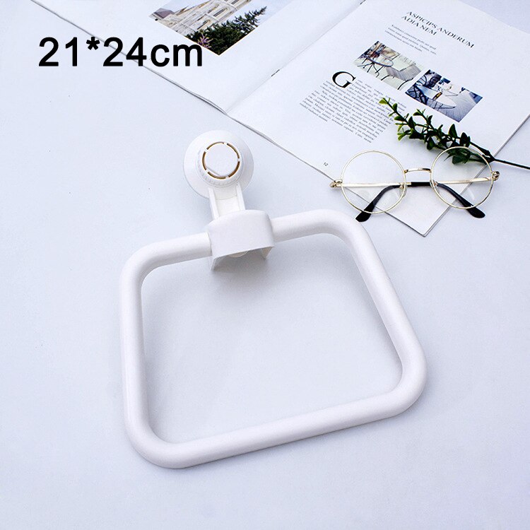 Strong Suction Cup Towel Hanger Ring Bathroom Punch-free Plastic Towel Rack Bathroom Toilet Kitchen Seamless Cleaning Rug Holder: White