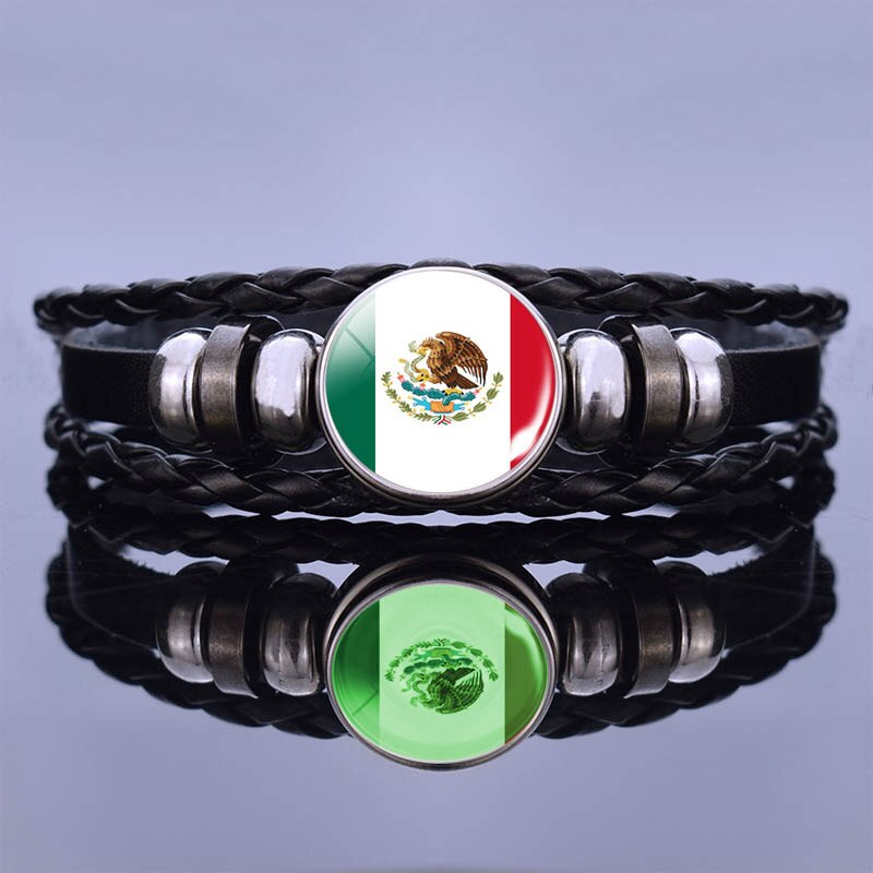 Glow In The Dark Aztec Calendar Mexican Art Men Punk Braided Bracelet Charm Mayan Calendar Jewelry: size 7