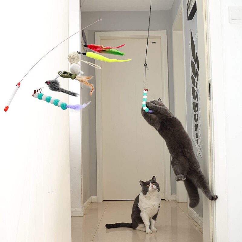 Cat Toys Kitten Toys Jump Exercise Interactive Toy-Replaceable Door Elastic Rope Automatic Toy Funny Cat Teaser Stick Mouse Toys