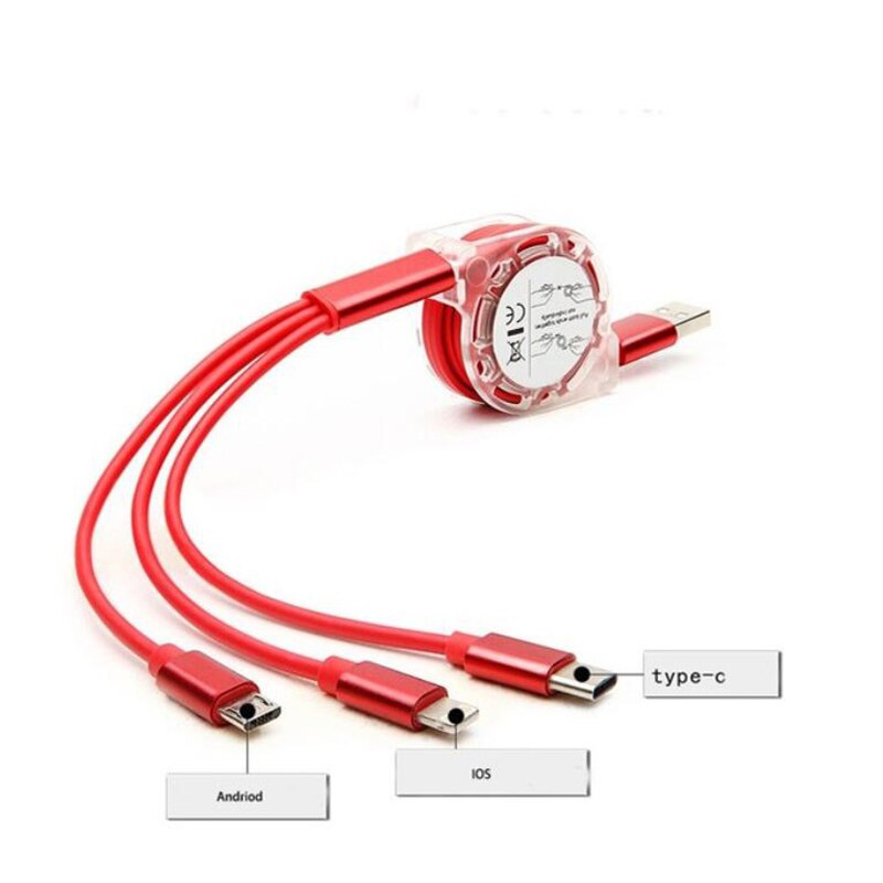 3 In 1 2.1A Snelle Opladen Micro Usb-kabel Voor Zaklamp Usb Koplamp Kabel Charger Type C Android Micro-usb Telescopische Kabel