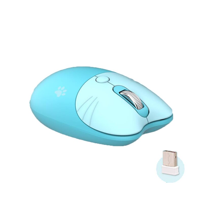 2.4G Wireless Computer Mouse Ergonomic Silent Mause 1600DPI Cute Rechargeable Mice Girl Blue For Laptop PC MAC: Blue