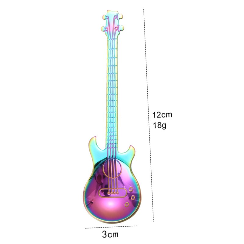 Stainless Steel Guitar Shaped Love Coffee Spoon Teaspoon Children Spoon Beautiful 7 Colors Tea Use Tool: colorful