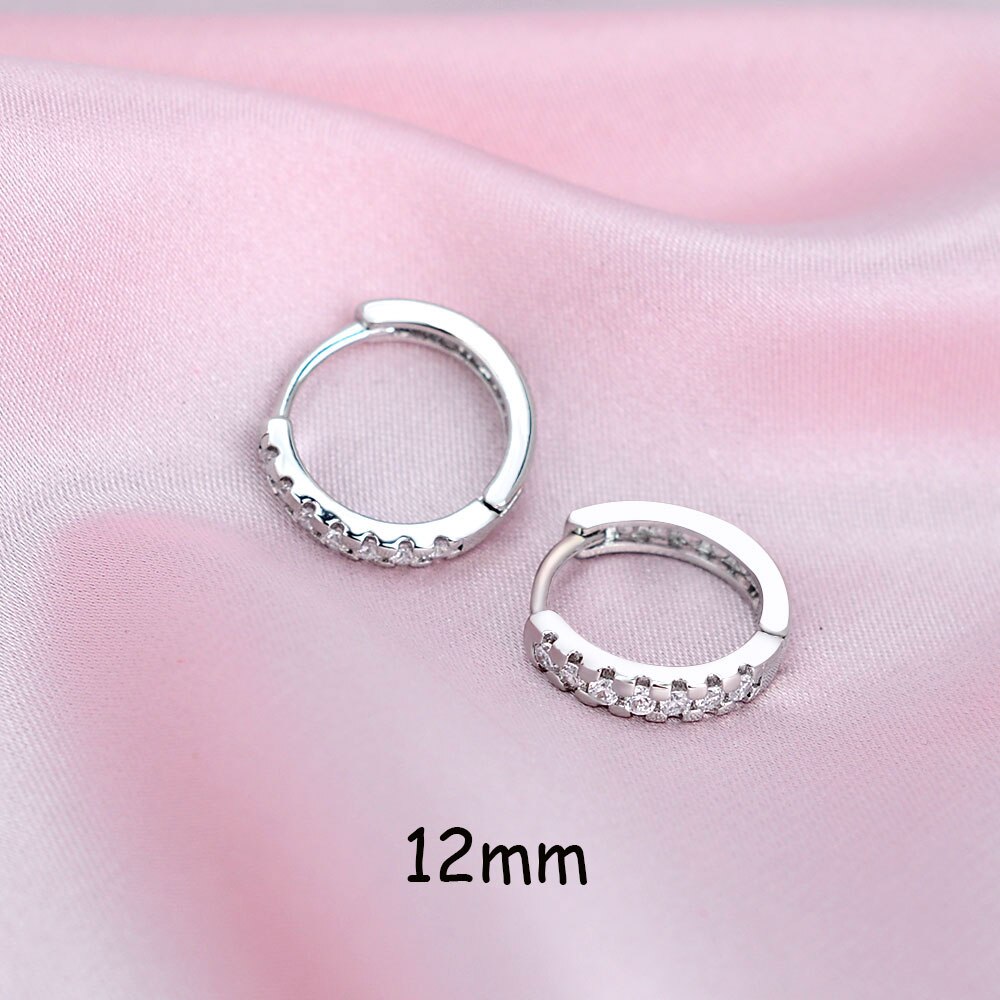 Classic Eenvoudige Kleine Regenboog Zirconia Stud Huggies Oorringen Voor Vrouwen Mannen Dikke Ronde Cirkel Earring Piercing: silver-white-12mm