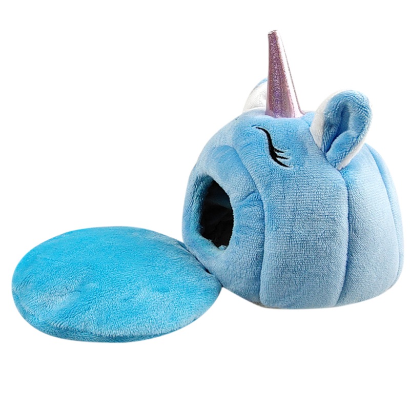 Maison Hamster cochon d&#39;inde doux motif licorne mignon nid d&#39;animal de compagnie, petit Animal, nid d&#39;hiver pour rongeur Chinchilla Rat hérisson: Blue