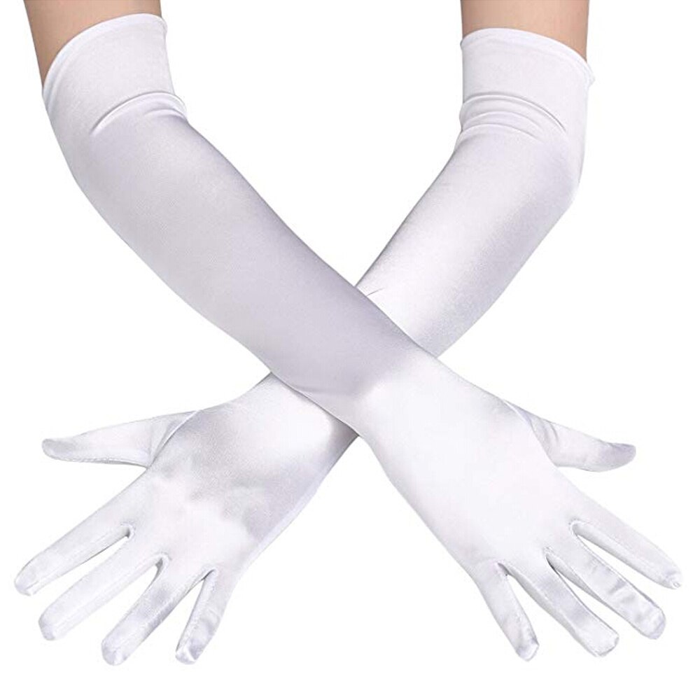 guantes largos satín Opera noche graduación disfraz guante Negro Azul oro rosa: Blanco