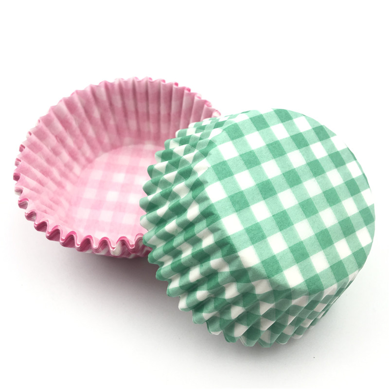 100 stks/partij Roze Groen Plaid Cupcake Papier Liner Bakken Muffin Cupcake Mold Cups Taart Decoreren Gereedschappen Cupcake Box Set