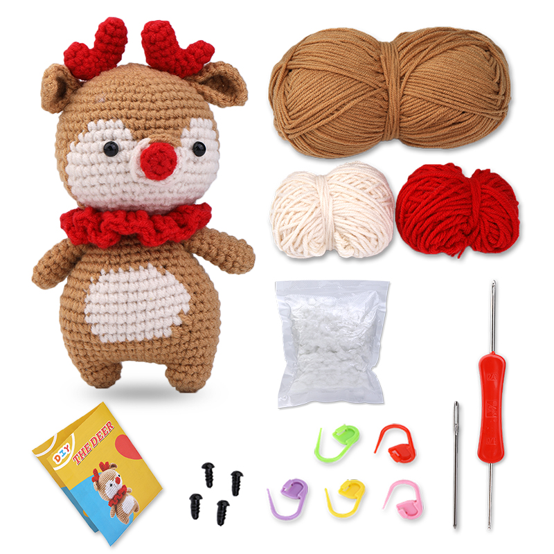 Kraball kit de animais de crochê para iniciantes com tutorial de vídeo, fio de tricô de algodão, agulhas, gancho, conjunto de ferramentas de malha, artesanato diy