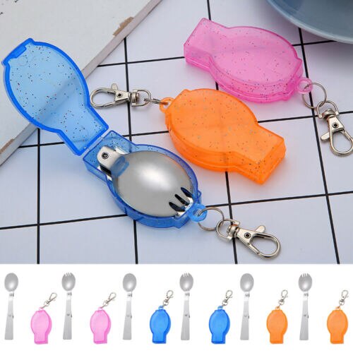 Kampeer opvouwbare lepel vork buiten servies keuken roestvrij staal zak schep drinkbaar onderbroek schattig roze eetgerei