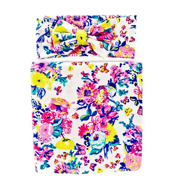 Pasgeboren Baby Jongens Meisjes Bloemen Katoenen Deken Hoofdband/Hoed Inbakeren Slapen Sleepsack Wandelwagen Wrap Jongen Meisje Deken: 1 Blanket-headband