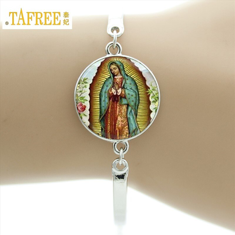 TAFREE marca nostra signora di glas bracciale vergine madre maria religiosa cattolica cupola di vetro braccialetto madonna gioielli con ciondoli D1010