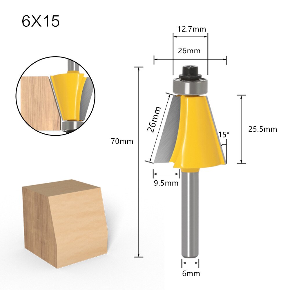 8Mm 6Mm 1/4 Inch 12Mm 1/2 Inch Schacht Chamfer Frees 15 Graden Bevel Rand Frees voor Hout Woodorking Machine Tools: NO4 6x15