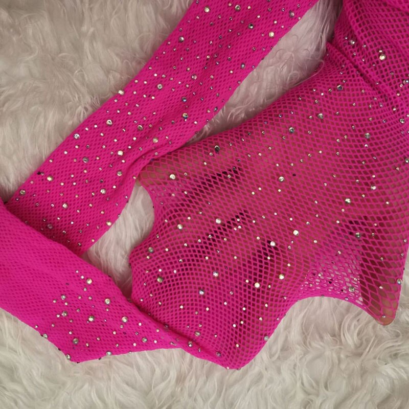 sexy glitter liten mesh tynn strømpebukse kvinner individualitet skinnende nettingtights selger godt: Rosenrød