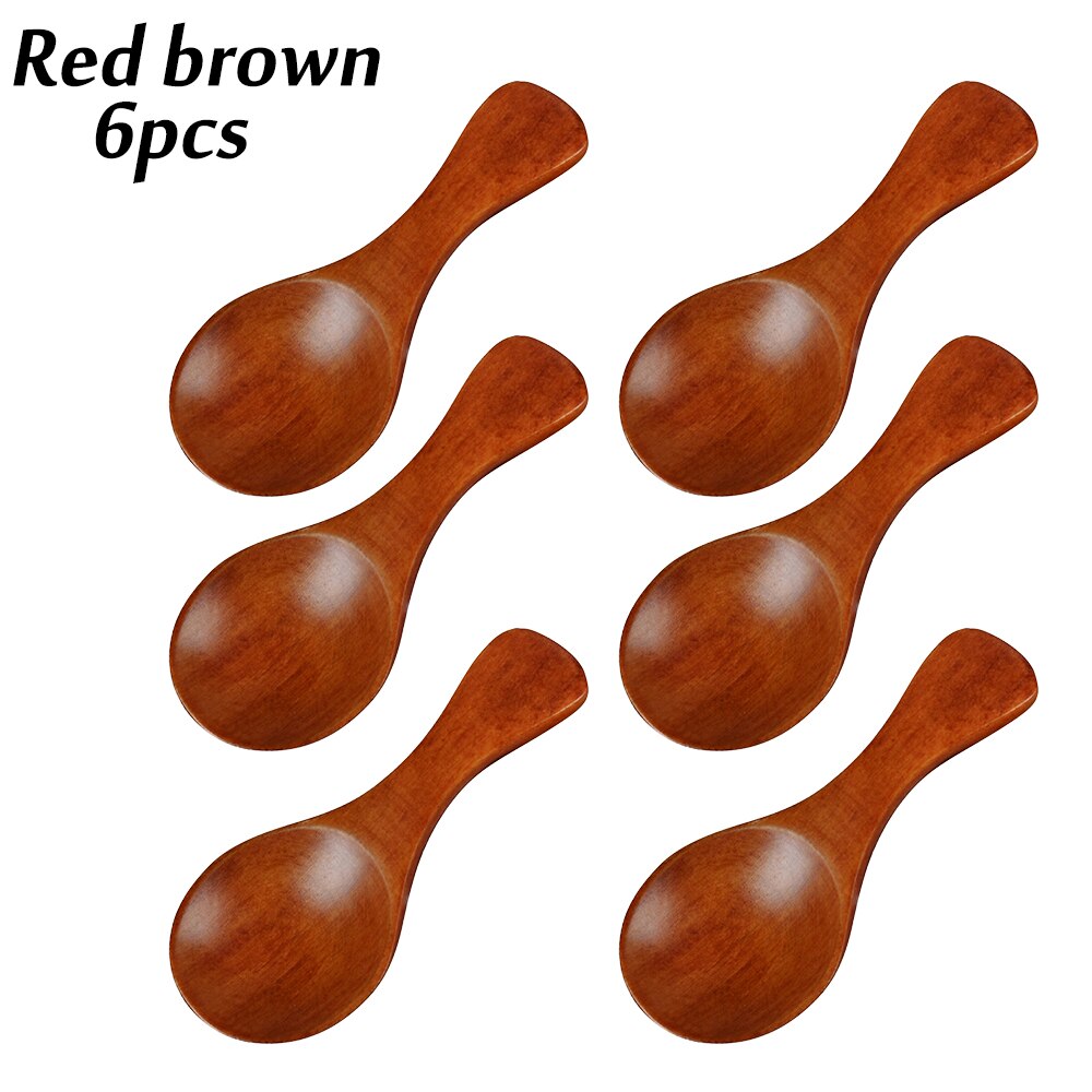 6 Pcs Wooden Condiments Seasoning Spoon Small Solid Wood Sugar Tea Coffee Jam Scoop Cooking Tool Kitchen Gadgets: Red brown