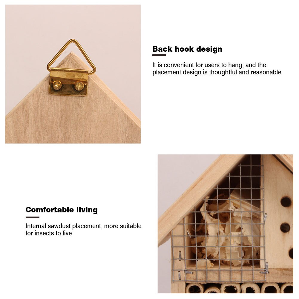 Maison d&#39;insecte en bois, nid naturel, nid d&#39;insecte pour jardin extérieur, cour, papillon d&#39;abeille