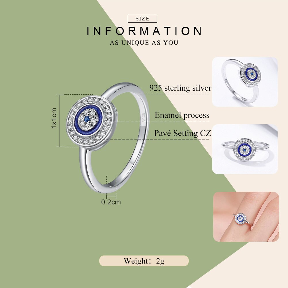 WOSTU 100% 925 Sterling Silver Lucky Blue Eyes Samsara Finger Ring For Women Good Luck Jewelry CQR208