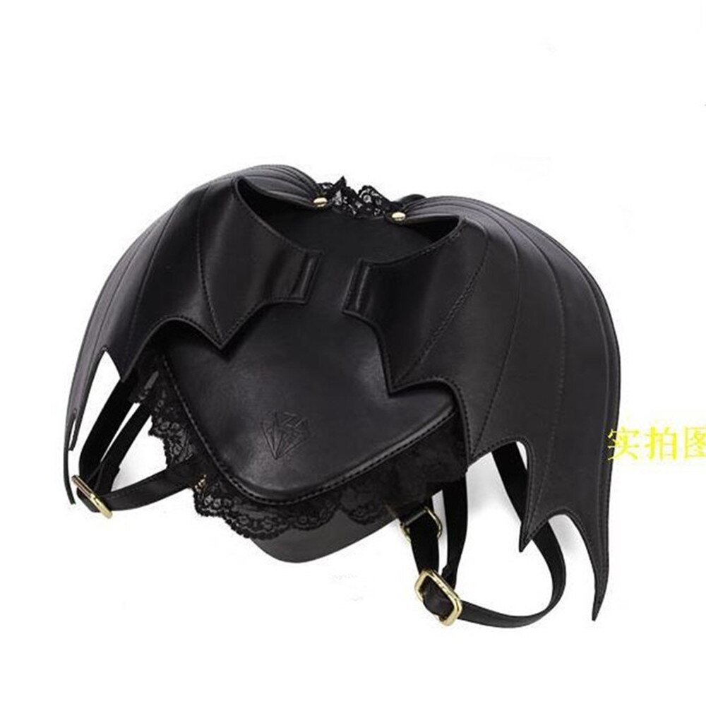 Mochila escolar con alas de murciélago para mujer, morral femenino estilo diablo Punk, color negro,