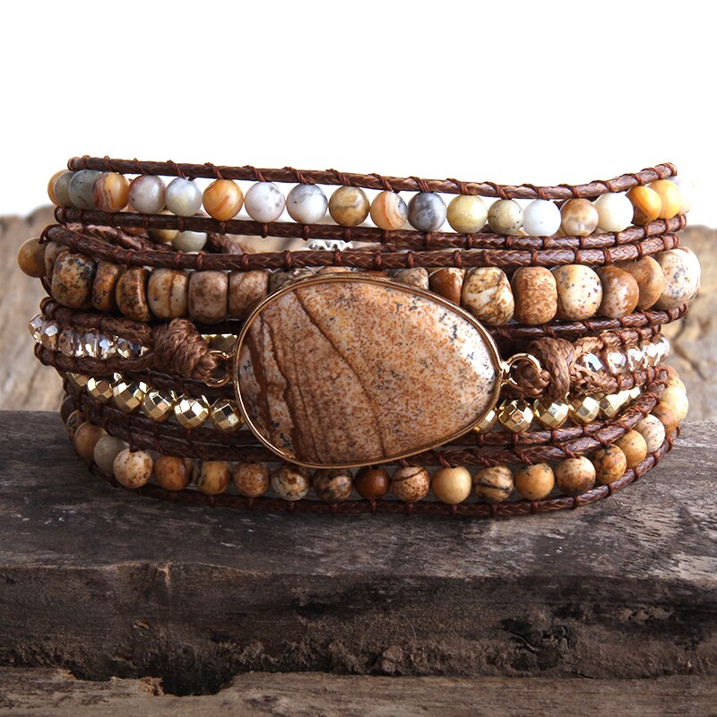 RH – Bracelet Boho de styliste, fait à la main, pierres naturelles mélangées, breloque enveloppante à 5 brins, pour femmes, directe