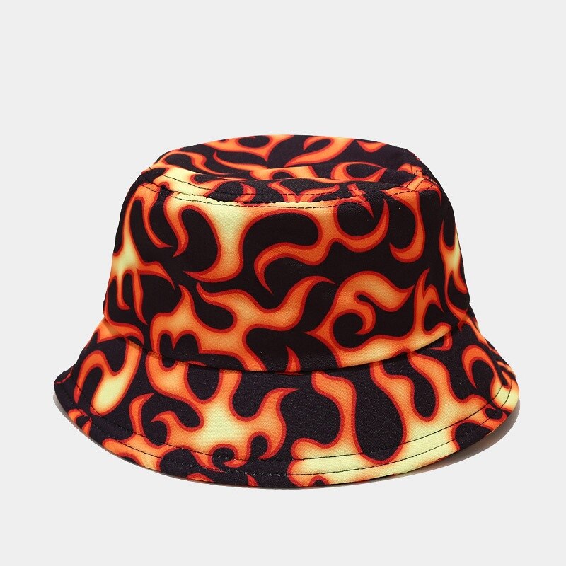 Kinesisk drage spand hat sky chapeau fiskeri trykt brand hat bob kasketter kvinder mænd panama hat sommer sol kasket: Ild