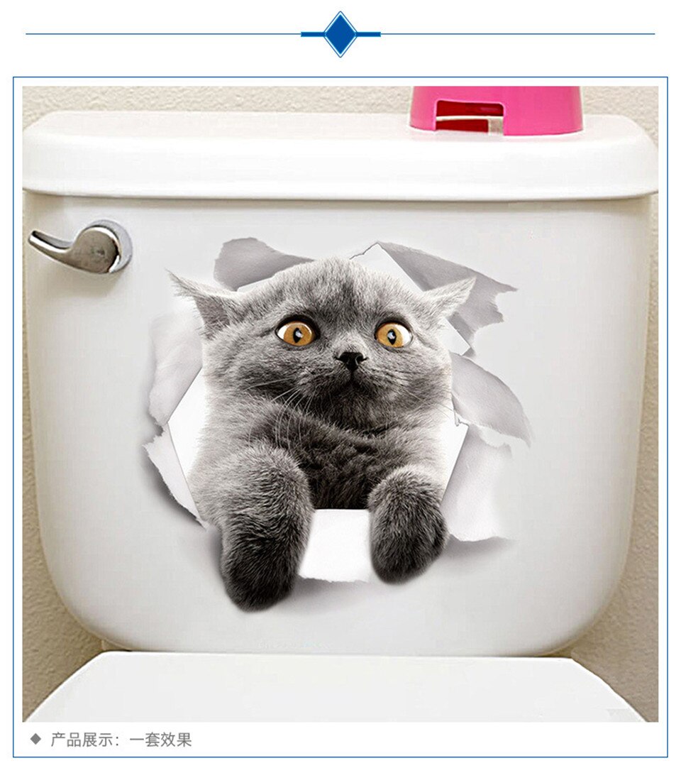 Schattig 3d kattenbehang zelfklevende waterdichte vinyl sticker voor slaapkamer badkamer decoratie huisdecoratie muursticker cartoon muurschildering