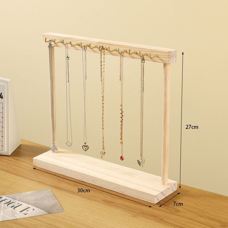 Jewelry Organizer Display Stand Solid Wood Necklace Hanging Countertop Rack For Chains Earrings Bracelets Showcase Storage Rack: WHITE