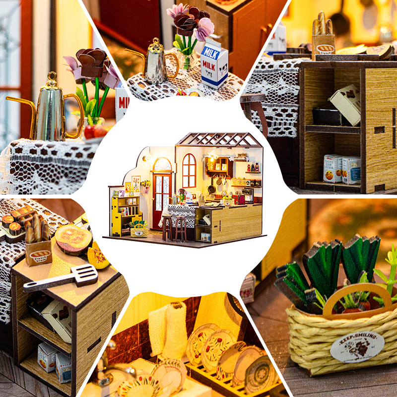 DIY 3D Bakkerij Poppenhuis Houten Miniatuur Poppenhuis Kit Meubels Modern Huis Model Speelgoed Kinderen Creatieve Meisje Verjaardagscadeautjes