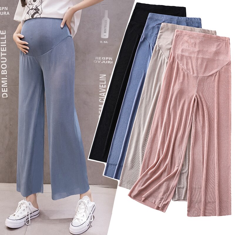 2949# Maternity Pants Summer Casual Pants Solid Color Loose Comfy Belly Support Pants Elastic Waist Maternity Trousers