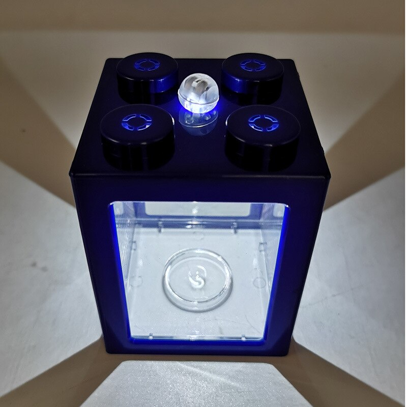 Office desktop small ecological fish tank ornamental shrimp tank ecological Mini Betta tank with light reptile accessories: Blue cylinder