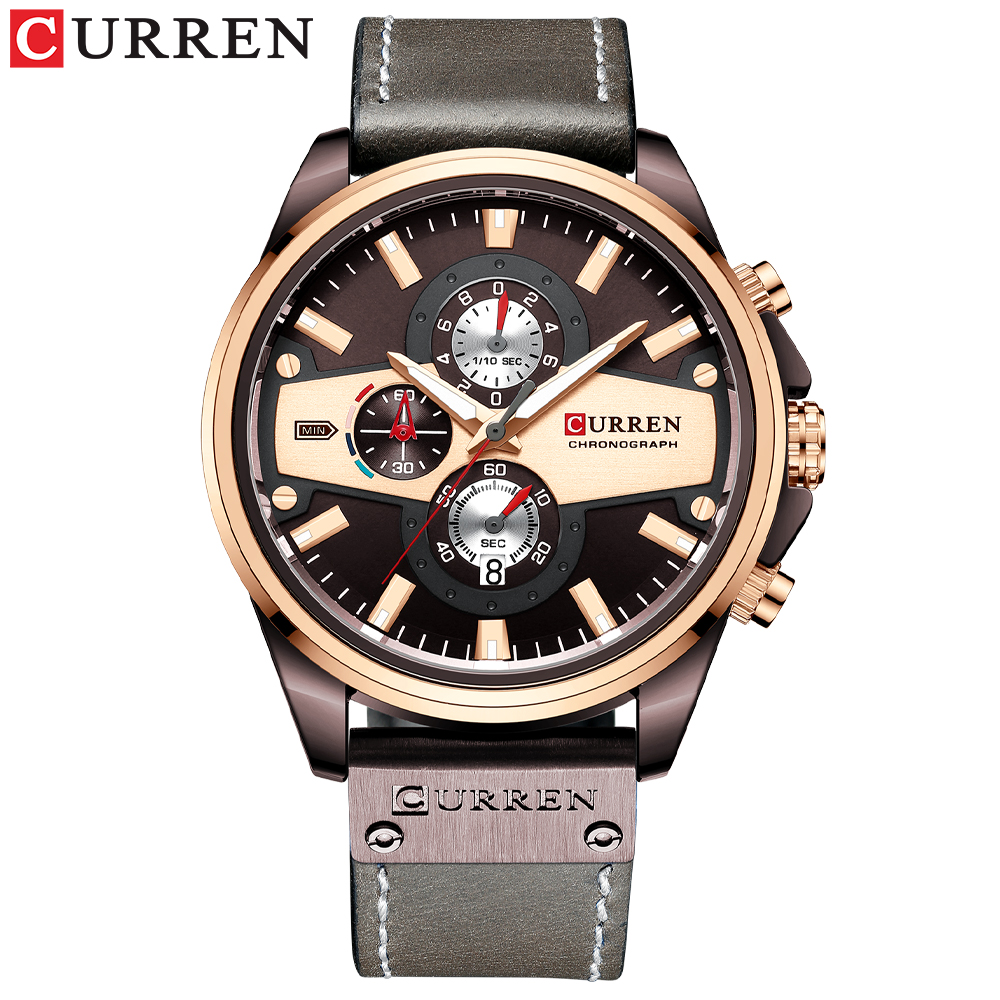 Curren Casual Horloges Voor Mannen Creatieve Chronograaf Horloge Lederen Quartz Klok Man: brown