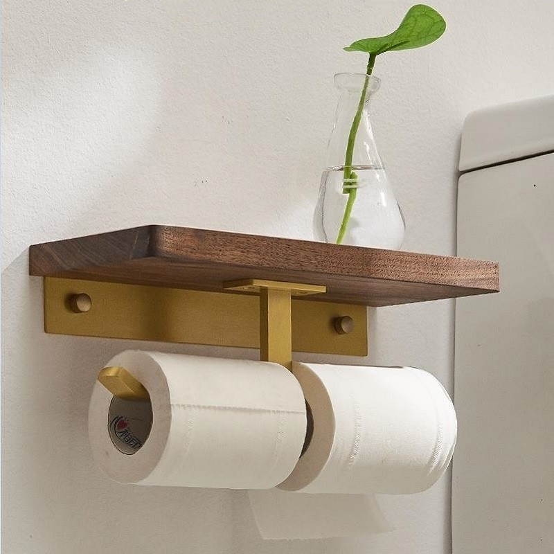 Portasciugamani di carta in legno porta rotolo di carta igienica solido porta rotolo di carta igienica da bagno senza punzonatura ottone di alta qualità
